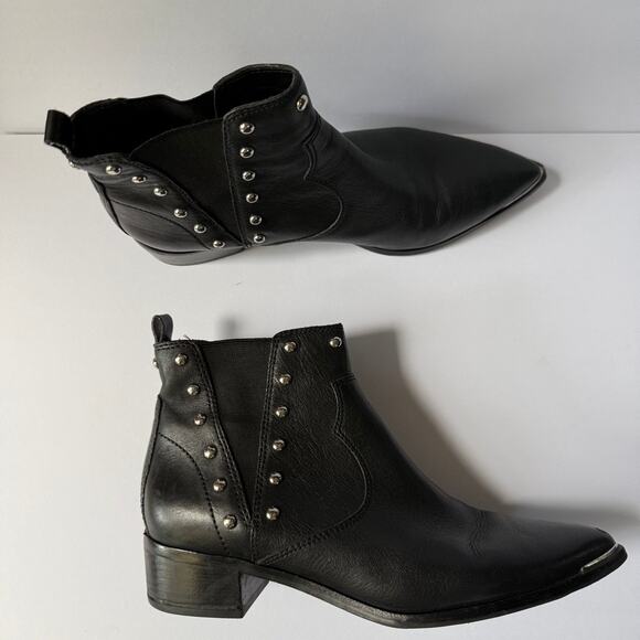 MARC FISHER LTD Black Leather Studded Ankle Boot 9.5 - Picture 5 of 16